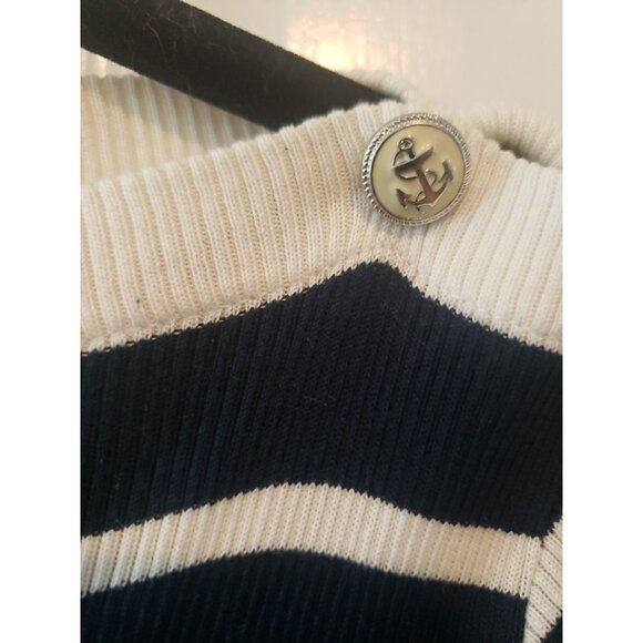 Paul Shark Sweater Womens Yachting Striped Navy Nautical Italy L Anchor Luxury - Picture 5 of 8